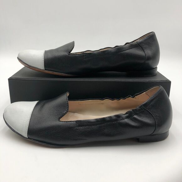 AGL Vero Cuoio Ballet Flats Women's size 7.5 Black White Leather Cap Toe - Picture 3 of 16